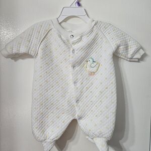 Cozy White and Yellow Baby Footie with Duck Design